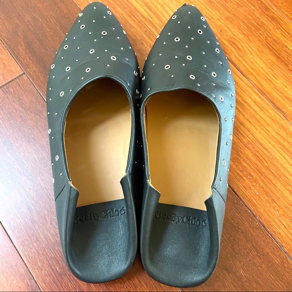 See by Chloé • matt grommet studded leather flat in nero sz 8.5 - Picture 5 of 9
